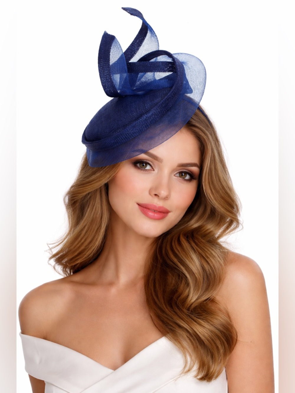 Kentucky Derby Navy Fascinator Hat w Headband Tea Formal Church Headwear